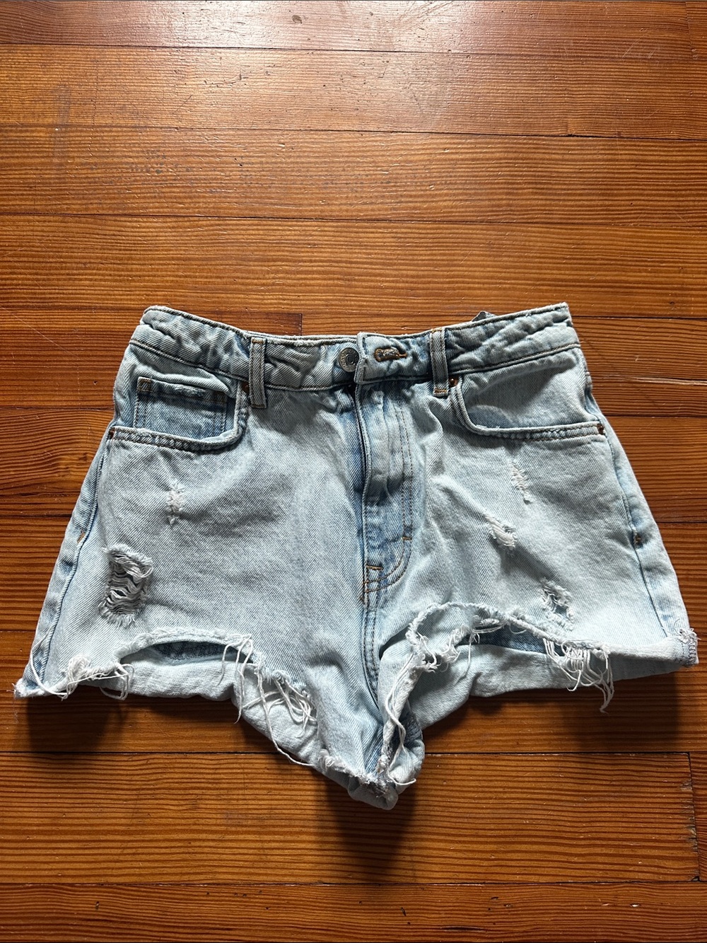 Zara Light Blue Distressed Denim Shorts